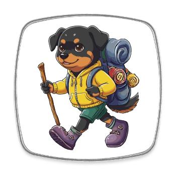 Rottweiler Hund, Wandern, Camping, Abenteuer-Rucksacktourist. - Viereckiger Kühlschrankmagnet - Weiß - Vorne