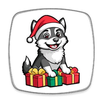 Cadeaux de Noël pour chiens husky - Magnet carré - blanc - Devant