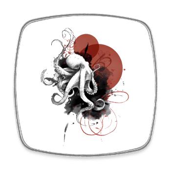 Poulpe blanche – Style artistique à l’encre - Magnet carré - blanc - Devant