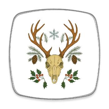 Winterhirsch-Schädelwappen - Viereckiger Kühlschrankmagnet - Weiß - Vorne