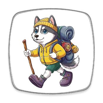 Süßer Husky-Hund Wandern Camping Abenteuer Rucksacktourist - Viereckiger Kühlschrankmagnet - Weiß - Vorne