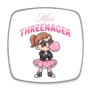 Threenager 3e anniversaire 3 ans Filles - Magnet carré - blanc - Devant