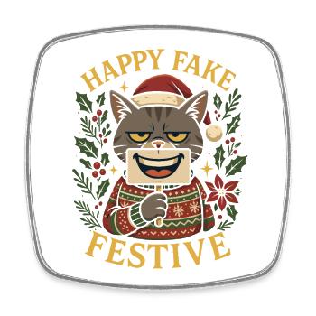 Happy Fake Festive Lustige Katze Weihnachts Shirt - Viereckiger Kühlschrankmagnet - Weiß - Vorne