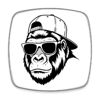 Cooler Gorilla mit Cap und Sonnenbrille - Viereckiger Kühlschrankmagnet - Weiß - Vorne