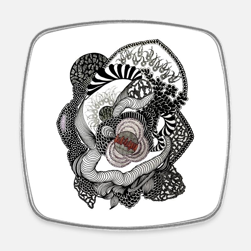 Spirale de Fleurs Noires Blanches - Magnet carré - blanc