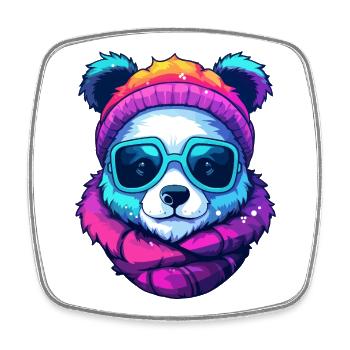 Neon-Regenbogenbär-Straßenstil mit Sonnenbrille - Viereckiger Kühlschrankmagnet - Weiß - Vorne