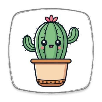Cactus kawaii en pot - Magnet carré - blanc - Devant
