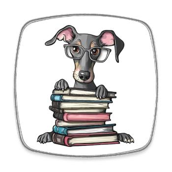 Süßes Windhund-Lesebuch mit Brille - Viereckiger Kühlschrankmagnet - Weiß - Vorne