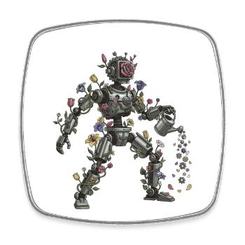Blühender Roboter Florenkunst - Viereckiger Kühlschrankmagnet - Weiß - Vorne