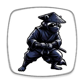 Ninja Waschbär mit Katana - Viereckiger Kühlschrankmagnet - Weiß - Vorne