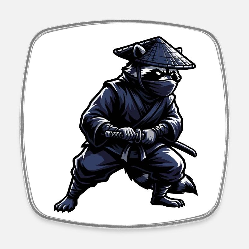 Raton laveur ninja avec un katana - Magnet carré - blanc