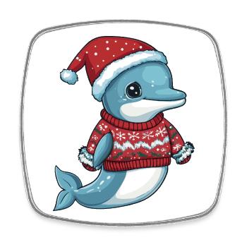 Dolphin Christmas Xmas - Square fridge magnet - white - Front