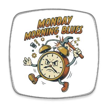 Monday Morning Blues – Réveil rétro en colère avec H - Magnet carré - blanc - Devant