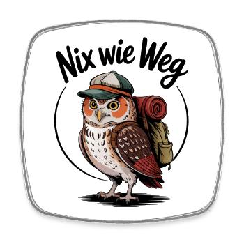 Waldwanderer Eule mit Rucksack - Viereckiger Kühlschrankmagnet - Weiß - Vorne