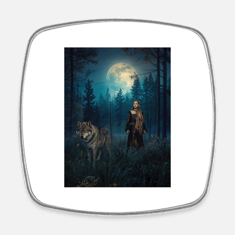 Gardien de la Forêt au Clair de Lune - Magnet carré - blanc