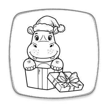 Christmas hippopotamus with gifts - Square fridge magnet - white - Front