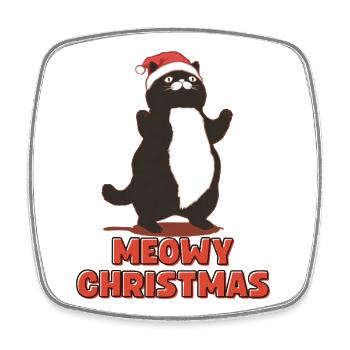 Meowy Christmas – Fat Christmas Cat - Square fridge magnet - white - Front