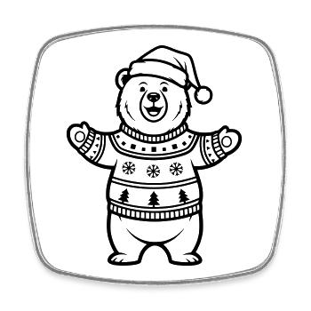 Niedlicher Weihnachtsbär Line Art - Viereckiger Kühlschrankmagnet - Weiß - Vorne