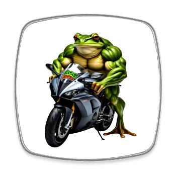 Muscle frog on motorcycle - Square fridge magnet - white - Front
