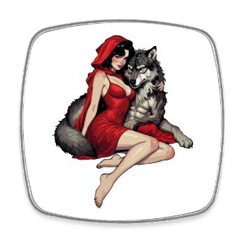 Little Red Riding Hood with the Bad Wolf - Square fridge magnet - white - Front