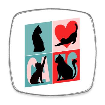 Katze Kater Kitten Mieze Silhouette Vintage Retro - Viereckiger Kühlschrankmagnet - Weiß - Vorne