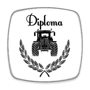 Diplom-Traktor - Viereckiger Kühlschrankmagnet - Weiß - Vorne