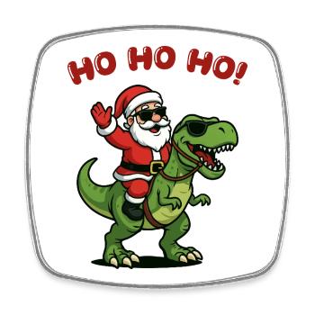 Santa auf Dino: Ho Ho Ho - Viereckiger Kühlschrankmagnet - Weiß - Vorne