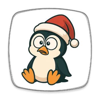 Cute Penguin Santa Hat Cartoon Clumsy - Square fridge magnet - white - Front