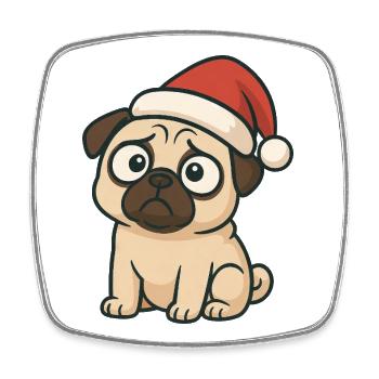Cute Pug Santa Hat Cartoon Clumsy - Square fridge magnet - white - Front