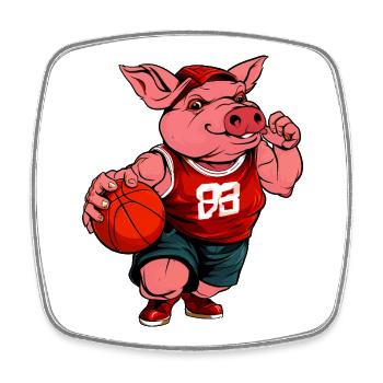 Joueur de basket Piggy / Cochon de basket - Magnet carré - blanc - Devant