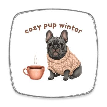 Cozy Pup Winter – French Bulldog Hygge Design - Viereckiger Kühlschrankmagnet - Weiß - Vorne