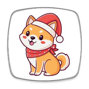 Kawaii Shiba Christmas: Santa and Scarf - Square fridge magnet - white - Front
