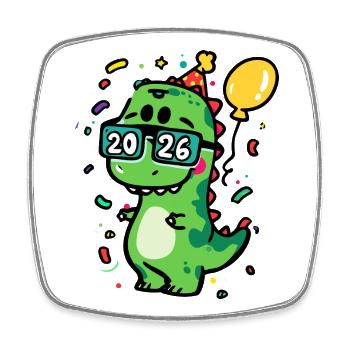 Kawaii Party Dino 2026 New Year's Eve New Year - Square fridge magnet - white - Front