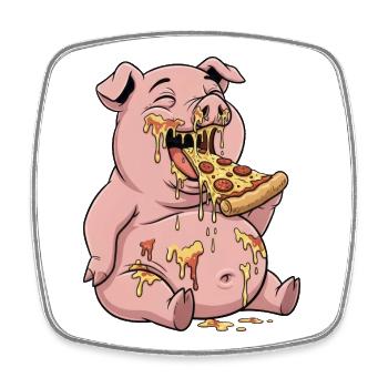 Süßes Schwein Ferkel Pizza Italienisch Essen - Viereckiger Kühlschrankmagnet - Weiß - Vorne