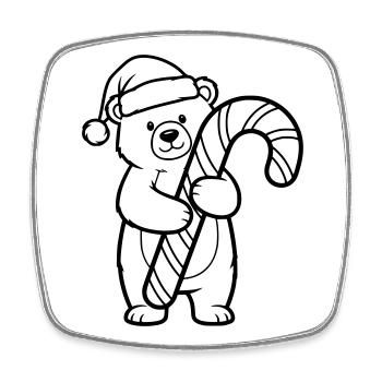 Niedlicher Weihnachtsbär mit Zuckerstange - Viereckiger Kühlschrankmagnet - Weiß - Vorne