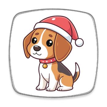 Hunde-Cartoon-Weihnachtsmannhut - Viereckiger Kühlschrankmagnet - Weiß - Vorne