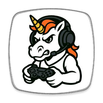 Wildes Einhorn-Gamer-Maskottchen mit Headset - Viereckiger Kühlschrankmagnet - Weiß - Vorne