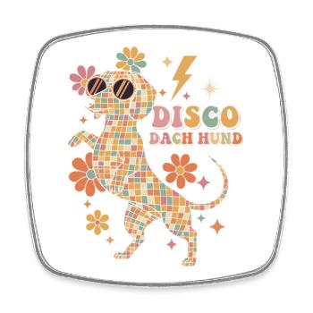 Techno Disco Dachshund Disco Ball Party Funny - Square fridge magnet - white - Front