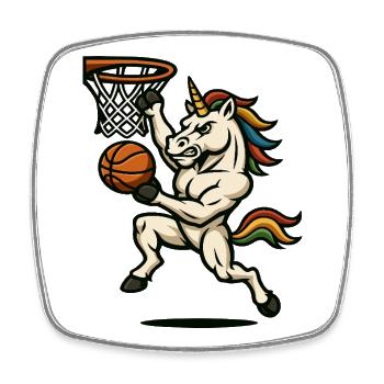 Rainbow Unicorn Slam Dunk - Square fridge magnet - white - Front