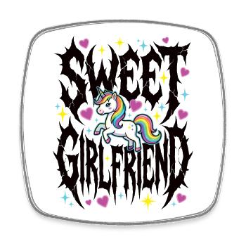 Girlfriend Unicorn Valentines Couple - Square fridge magnet - white - Front