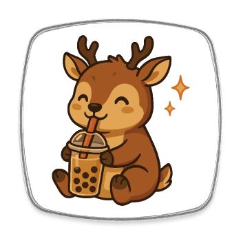 Hirsch mit Bubble Tea kawaii Hirsch - Viereckiger Kühlschrankmagnet - Weiß - Vorne
