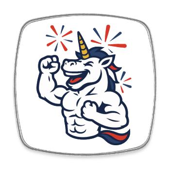 Party Unicorn Gym Mascot Celebration Fun Power - Square fridge magnet - white - Front