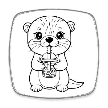 Otter mit Becher - Viereckiger Kühlschrankmagnet - Weiß - Vorne
