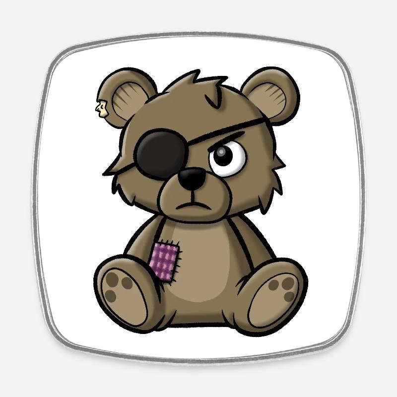 Teddybär mit Augenklappe - Viereckiger Kühlschrankmagnet - Weiß
