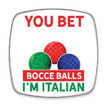 Funny Italian Bocce Ball Player Sports Design - Square fridge magnet - white - Front