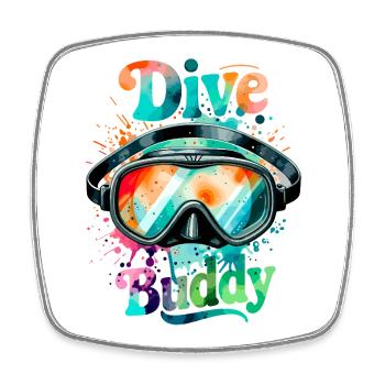 Dive Buddy Taucherbrille - Viereckiger Kühlschrankmagnet - Weiß - Vorne