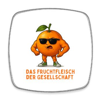 Orangene Pose: Fruchtfleisch der Gesellschaft - Viereckiger Kühlschrankmagnet - Weiß - Vorne