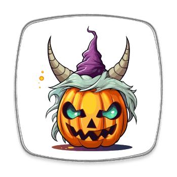 Citrouille d’Halloween avec des cornes - Magnet carré - blanc - Devant