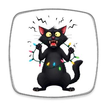 Freche böse Katze Lichterkette Weihnachten lustig - Viereckiger Kühlschrankmagnet - Weiß - Vorne