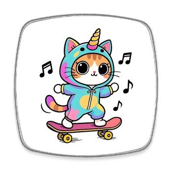 Chat Licorne - Magnet carré - blanc - Devant